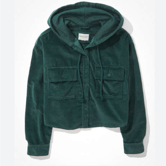 American Eagle Cropped Corduroy Button-Up Shirt - Size M - Picture 2 of 3